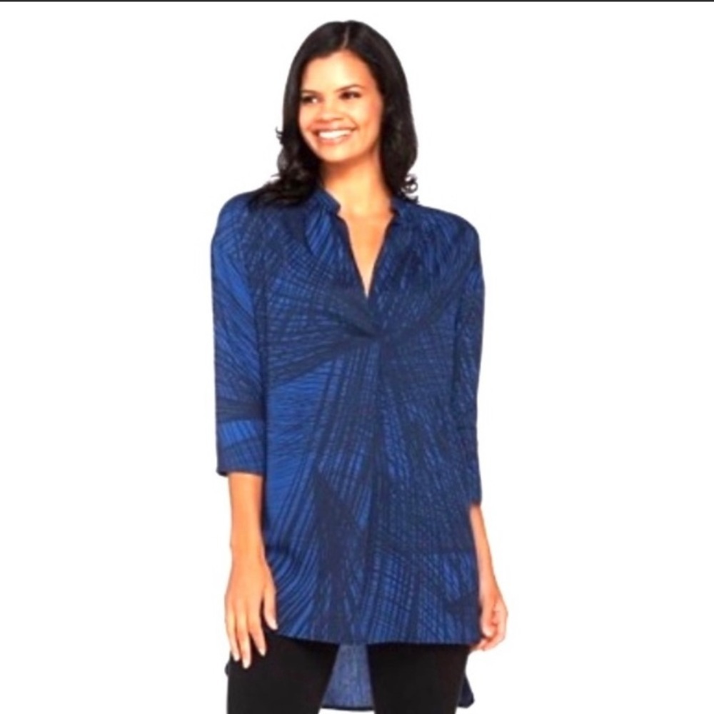 H by Halston Cobalt Blue and Black Tunic Top Size 16